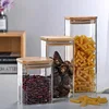 1X Square Glass Jars with Bamboo Lids Glass Airtight Kitchen Canisters Set Food Storage Container Pantry Spice Flour Storage Jar 3