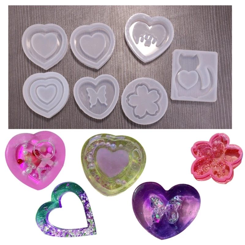 

Love Heart Dog Paw Butterfly Cherry Bossom Cat Quicksand Shaker Keychain Epoxy Resin Mold Silicone Mould DIY Casting Tools