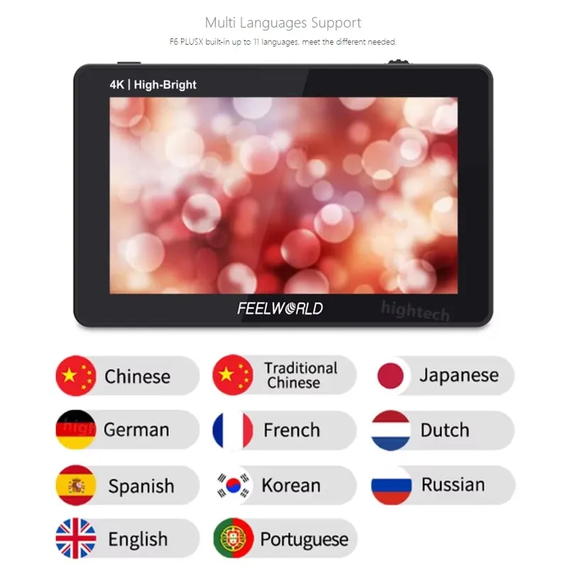 FEELWORLD F6 PLUSX 5.5 Inch High Bright 1600nit Touch Screen DSLR Camera Field Monitor IPS FHD1920x1080 4K
