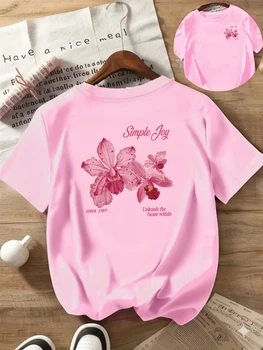 Summer Beautiful Flowers Prints T-Shirts Womens Cotton Oversized T Shirts Basic O-Neck Short Sleeve Tops Casual Woman Clothes 3