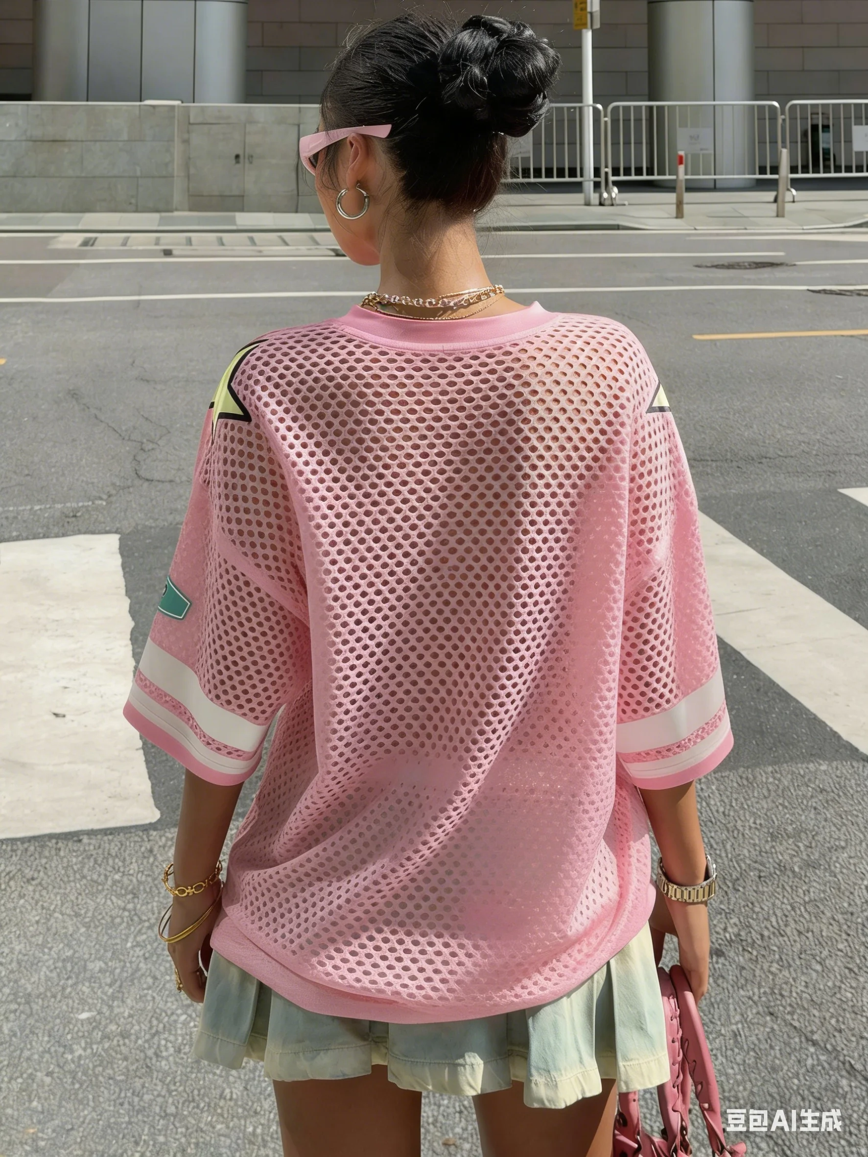 Women's Summer 23 Number Print Mesh T-Shirt Top V Neck Oversized Short Sleeve Streetwear Casual Fashion Tee for Daily Wear 5