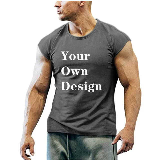 Summer New T-shirt Bodybuilding Muscle Tank Men's O-neck Solid Color Casual Sports Sleeveless Shirt Male Workout Fitness Tops Dark Grey 1