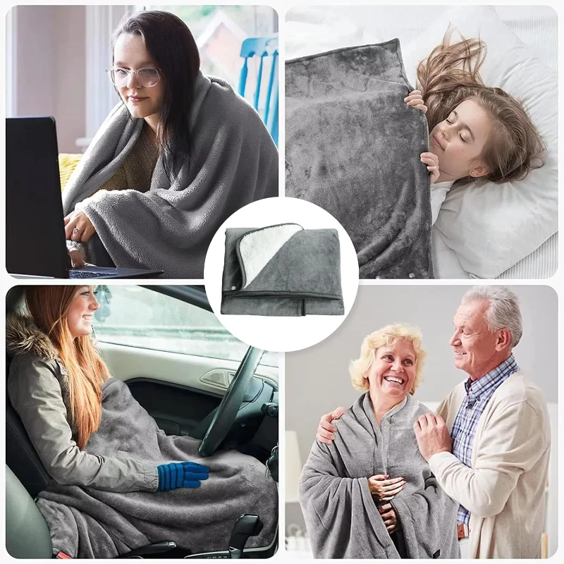Office USB Electric Heating Blanket Wearable Heated Throw Blanket Adjustable 3 Levels Temperature Machine Washable Warmer