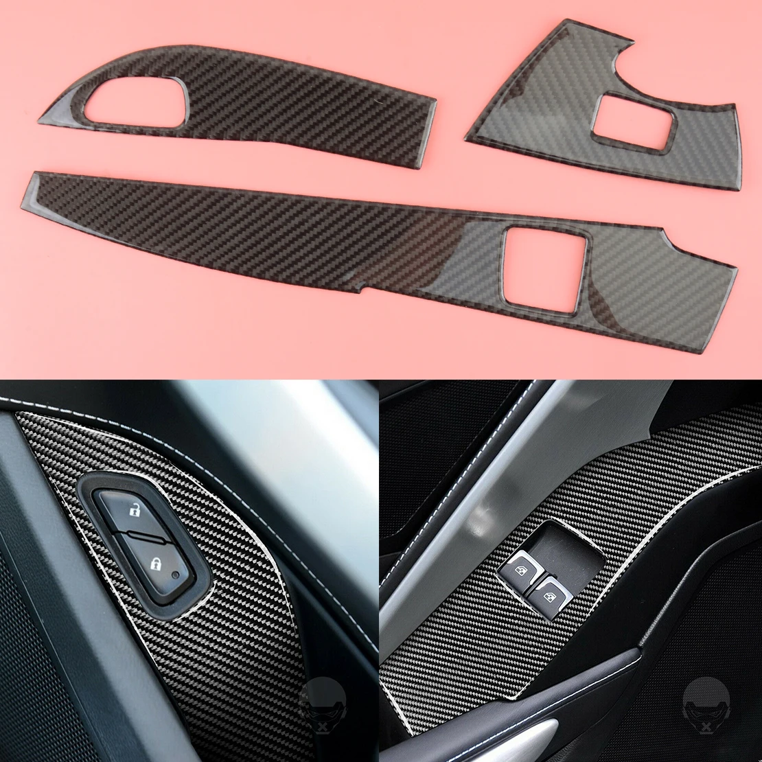 

3pcs Interior Black Carbon Fiber Window Switch Panel Cover Trim Fit for Chevrolet Corvette C7 2014 2015 2016 2017 2018 2019