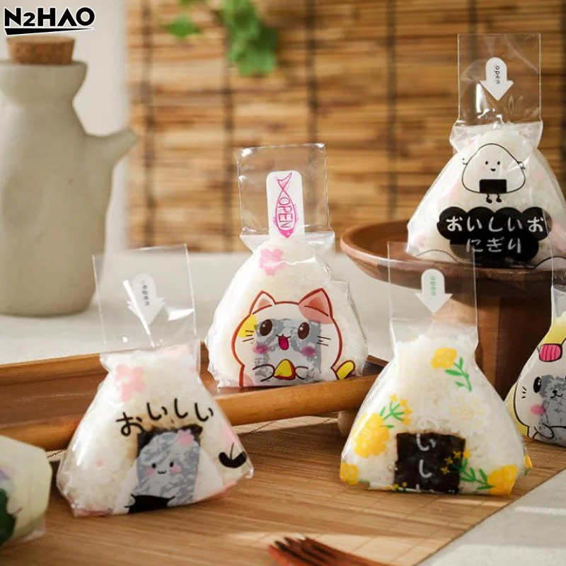 100Pcs 스시 가방 사랑스러운 일본식 삼각형 쌀 공 일회용 포장 가방 스시 만..