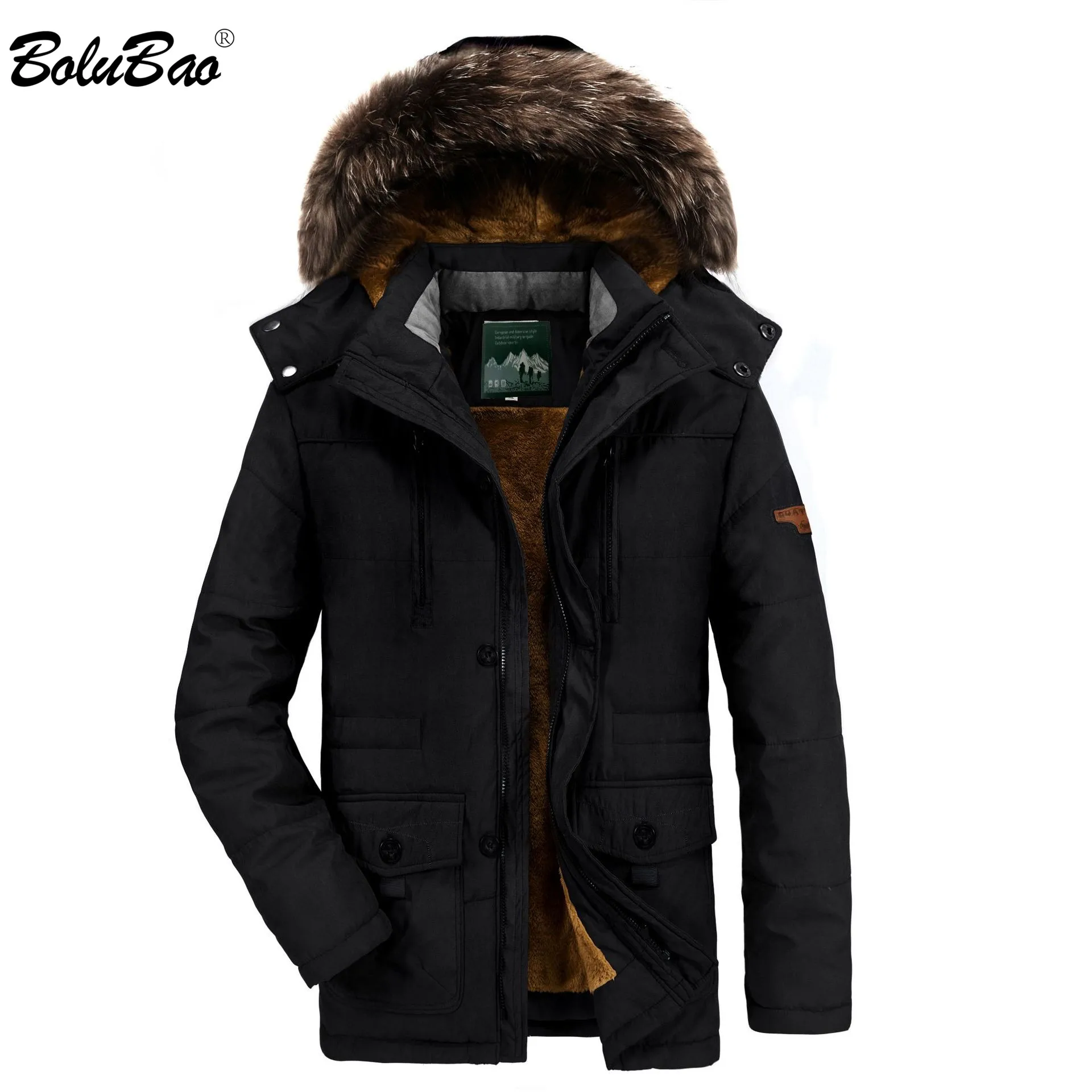 

BOLUBAO Fleece Jacket Men's Warm Thick Windbreaker High Quality Fur Collar Coat Windproof Fashion Winter Parkas Outwear Male