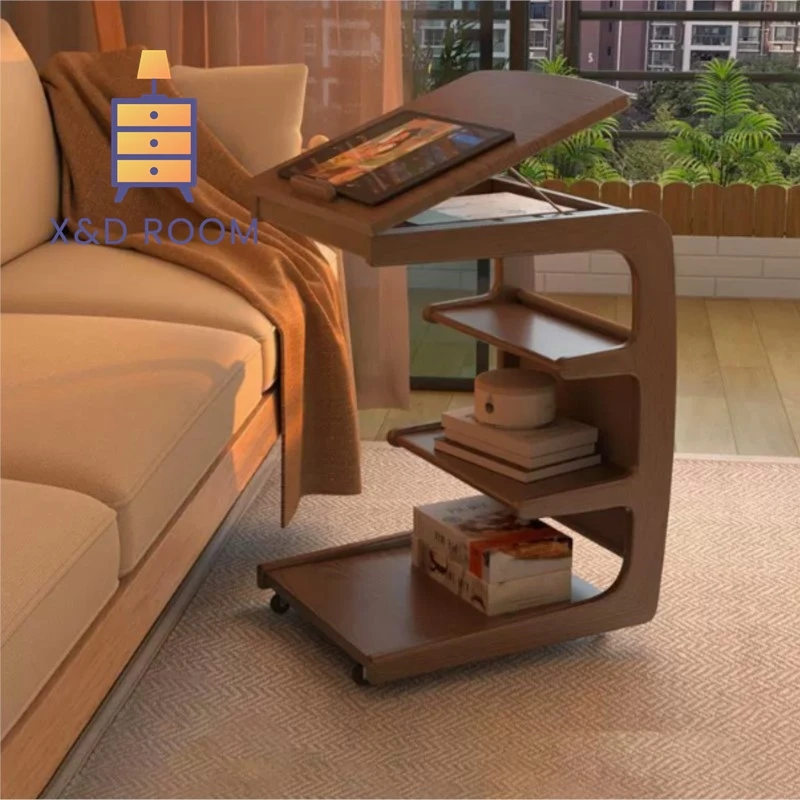 Side Table Solid Wood Sofa Side Movable Living Room With Wheel Bedside Shelf Simple Household Coffee Small Table