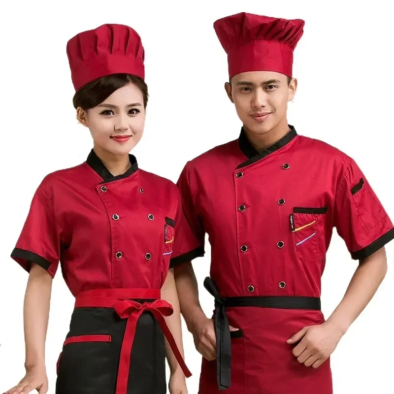

Summer Clothes Quality Service Cook Men Restaurant Chef Tooling Work Hotel Working Tops Uniform Short-sleeved Wear High