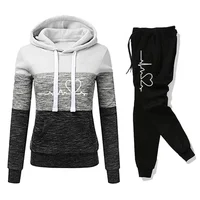 Women Tracksuit Printing Hooded Sweatshirt Sweatpant Color Block Versatile Casual Jogging Pullovers Sport Trousers Outfits S-3XL 2