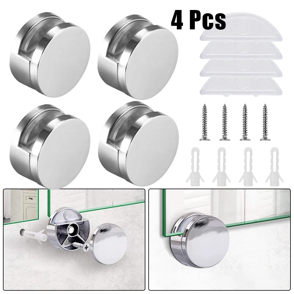 Glass Clip Mirror Clip Home Hotels Washrooms 4Set Hanging Holder No Drilling Required Round Accessories 2