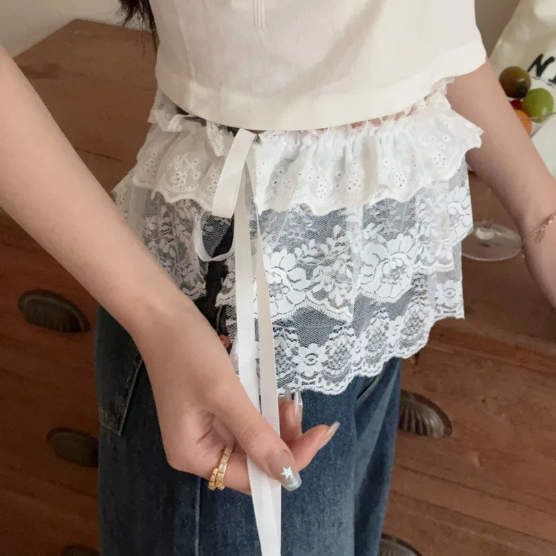 Korean Fashion Lace Irregular Skirt Curtain White Flowers
