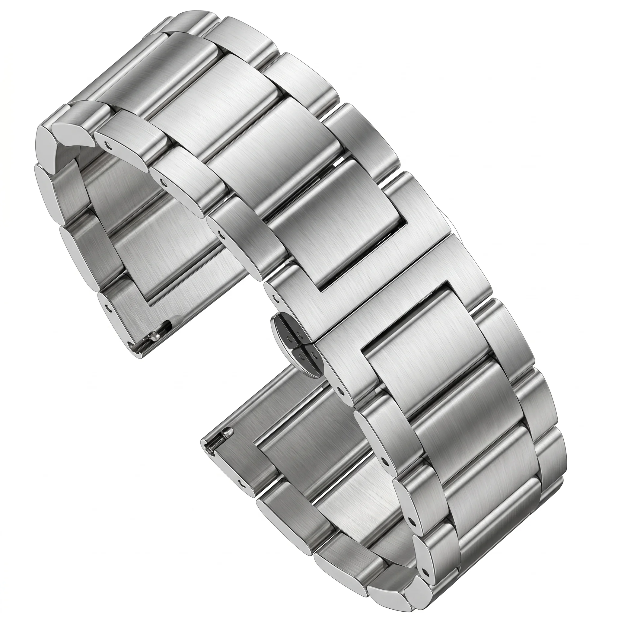 Premium Stainless Steel Metal Watch Band - Sleek Double-Fold Link Bracelet with Deployment Clasp