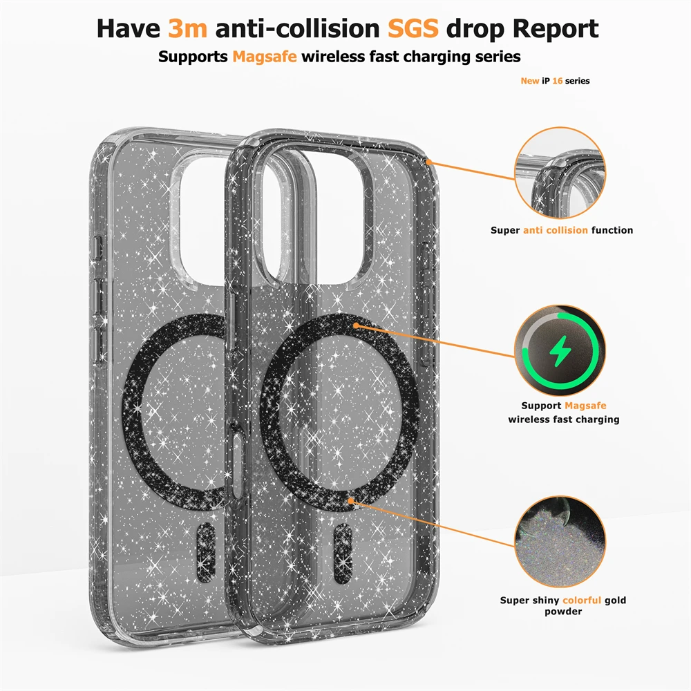 Glitter Candy Color Magnetic Phone Case with Clear Shiny Cover