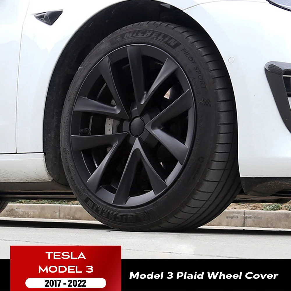4 Pz 18 Pollici Per Tesla Model 3 2020 2021 2022 Wheelcaps Model S Plaid Version Copriruota Full Encirclement Metta Black