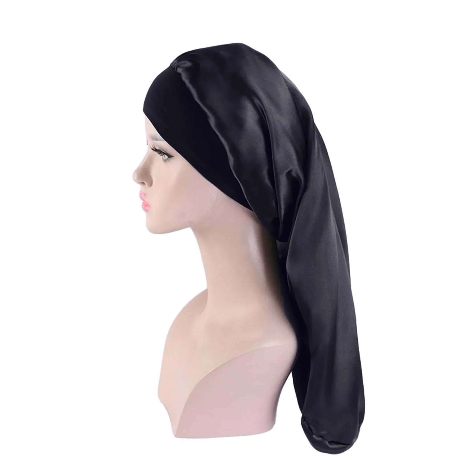 Long Satin Bonnet Sleep Cap With Wide Elastic Band Loose Night Hat For Women Braids Curly Hair Natural Hair