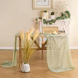 Elegant Sage Green Chiffon Table Runner and Chair Sash Decor - 1PC 70x1000cm (Matcha green)