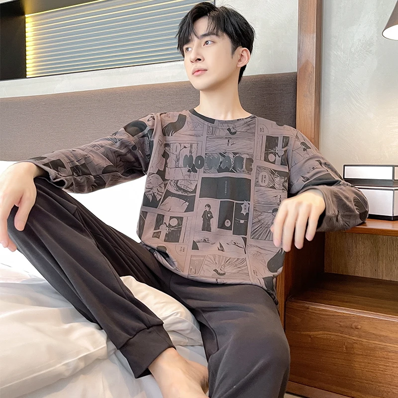 Spring Autumn Mens Pajamas Letter Striped Casual Soft Sleepwear Cartoon Breath Pajama Sets Sleep&Lounge Pyjamas Comfort Homewear