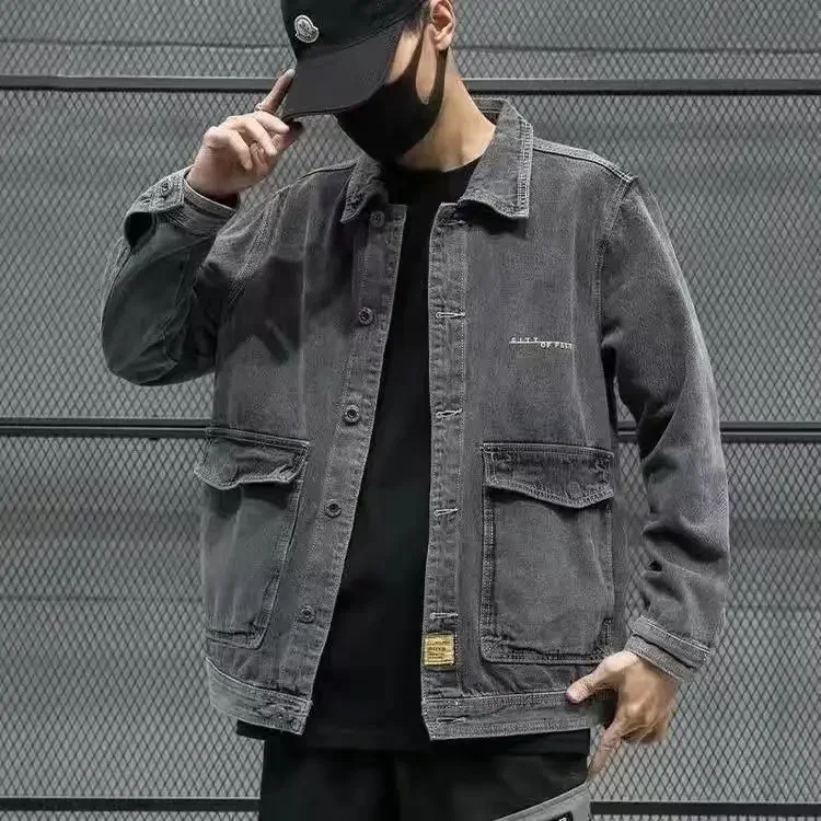 thumbnail image 1 of Chaqueta vaquera azul con botones de empalme para otoño, abrigo vaquero para hombre, ropa de moda G Original de Corea, talla grande, holgada, de lujo, LS, 1 of 5