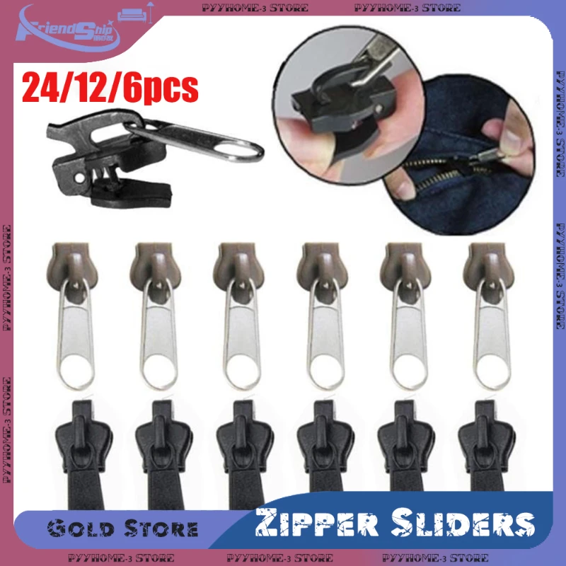 3 Sizes Universal Instant Zipper Repair Kit Replacement 24/12/6Pcs Zip Slider Teeth Rescue Tool for Sewing Clothes Bags DIY Sew