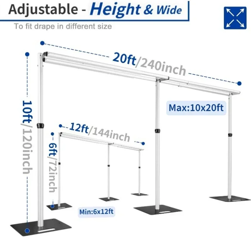 Pipe and drape backdrop stand 20x10ft Double Crossbar Pipe and Drape Stand kit Retractable square aluminum frame Wedding Party Event Decor wall background