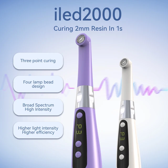 VRN iled2000 Dental LED curing light 1s/2mm resin 10W lamp 2500mw/cm² wireless charging 3 modes blue led light 420-515nm