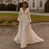 Simple Wedding Dresses A-Line Chiffon Bridal Gowns V-Neck Backless Long Puff Sleeves Robes Pretty Vestidos De Novia Customized 1