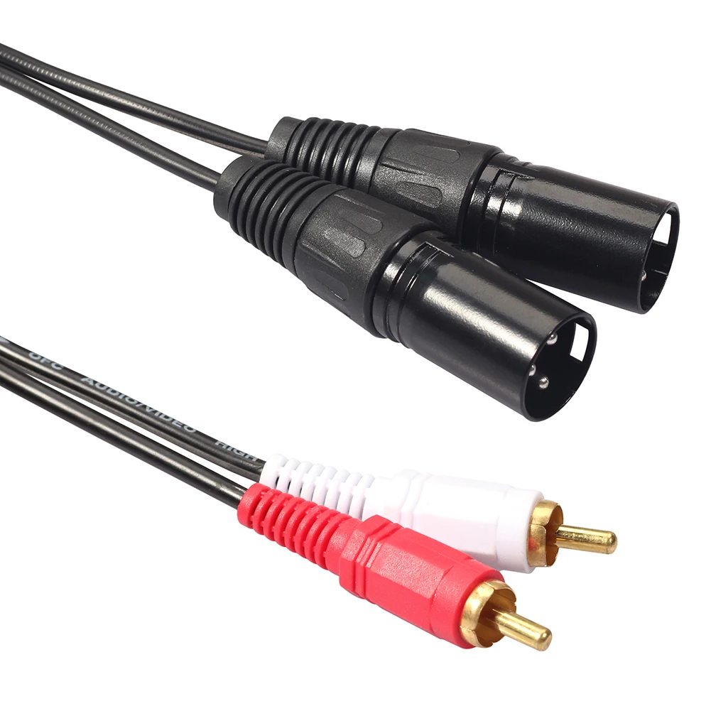 2 RCA Male To Dual XLR Male HIFI Stereo Audio Cable Professional Audio Line Black for Microphone Mixer Headphone Amplifier