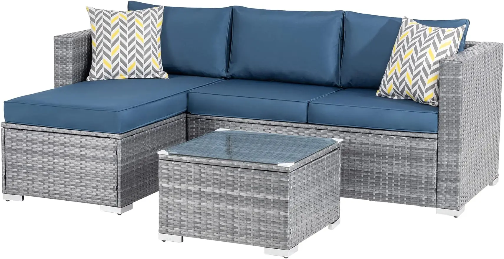 

Shintenchi Patio Furniture Sets 3 Pieces Outdoor Sectional Sofa Silver All-Weather Rattan Wicker Sofa Small Patio Conversation