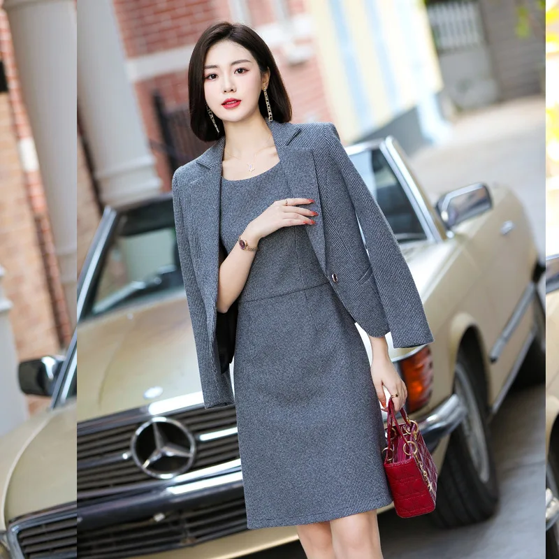 Apricot suit women early autumn new skirt suit professional temperament senior sense suit business long-sleeved suit