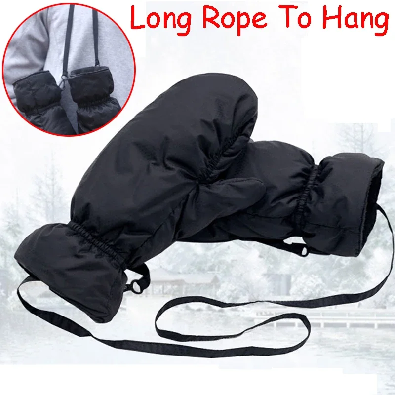 Thermal Snowboard Ski Gloves Men Women Winter Warm Snow Mountain Skiing Snowmobile Mittens Kids Long Rope Hang 4