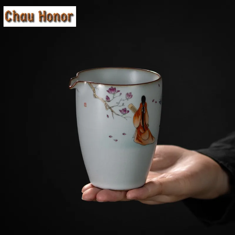220ML Ru Kiln Ice Crack CeramicTea Pitcher Hand Painted Justice Cup Chahai Chinese Retro Porcelain Teaware Accessories Drinkware