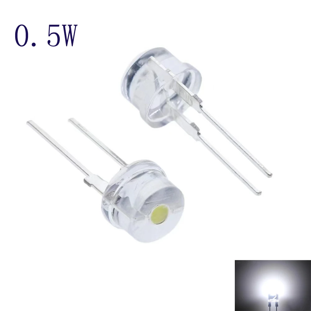 50PCS  100PCS F8mm LED Straw Hat Lamp Beads 0.5W White 3V 150ma Light-emitting Diode