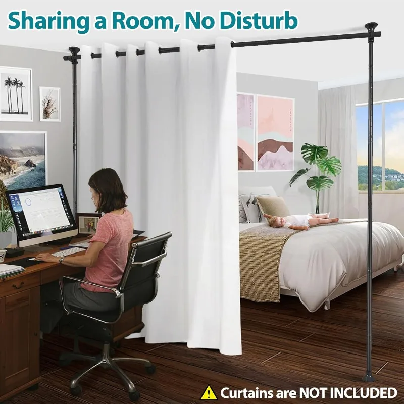 Room Divider- Adjustable 10FT No Drilling Curtain Rods Wall Divider for Room Separation, Heavy Duty Freestanding Hanging