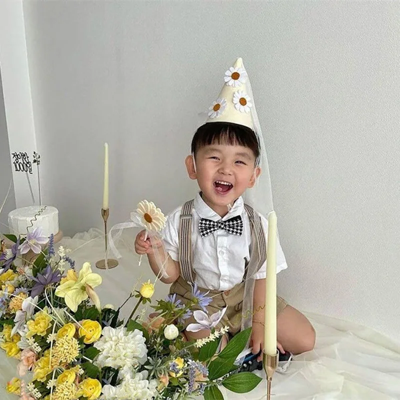 子供のための誕生日のデイジーフェルト帽子,赤ちゃんの女の子のための 