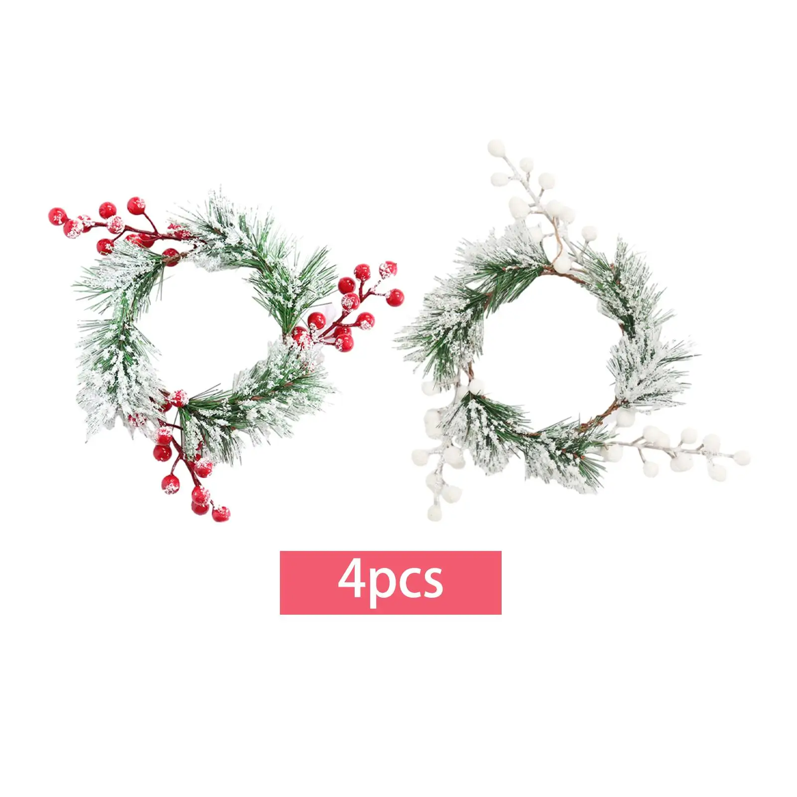

4Pcs Christmas Candle Ring Wreath Outer Diameter 22cm Greenery Wreath Candle Ring for Tabletop Home Dinner Christmas Wedding