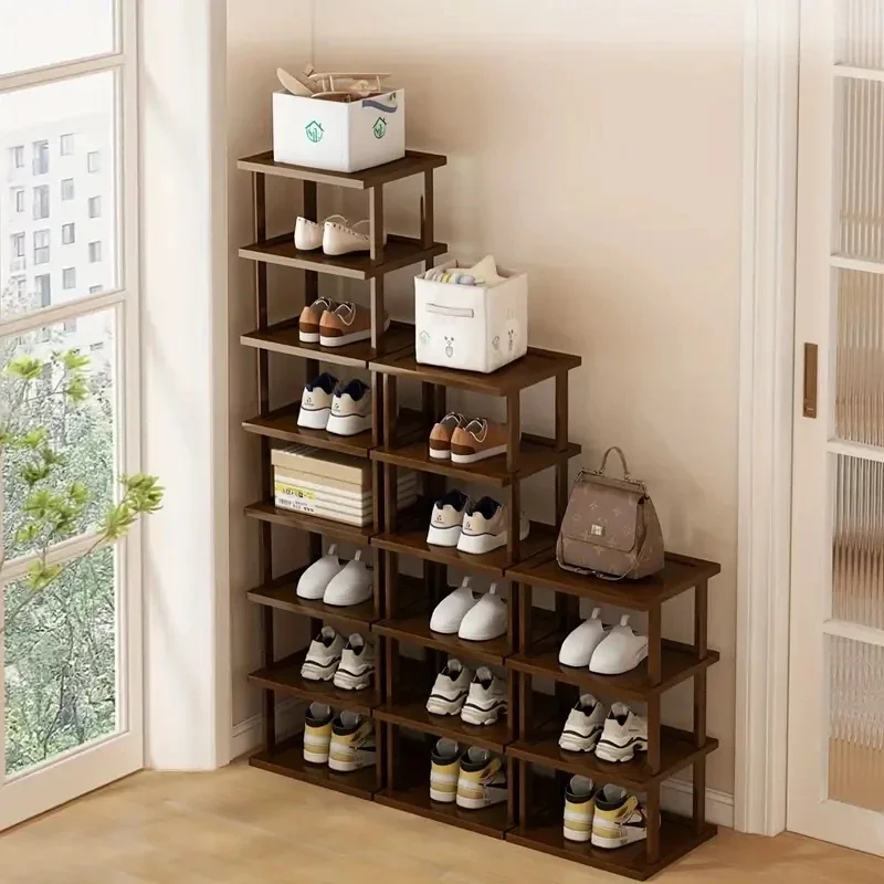 vertical shoe rack high and narrow shoe rack organizer suitable for small spaces 8-story bamboo rack suitable for 1pc