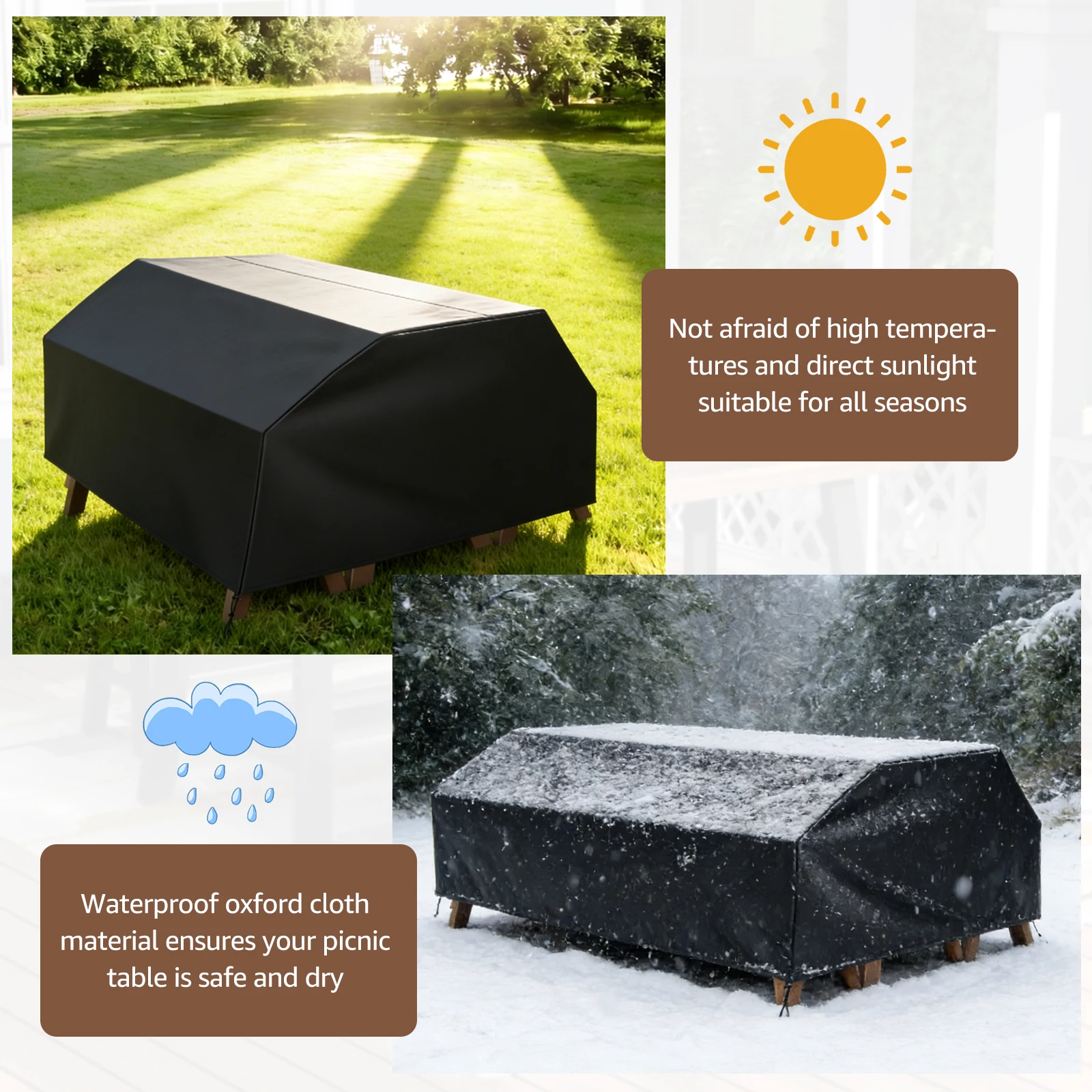 Outdoor Picnic Table Dust Cover Oxford Waterproof Garden Furniture Protective Cover with Drawstring Camping Table Bench Cover