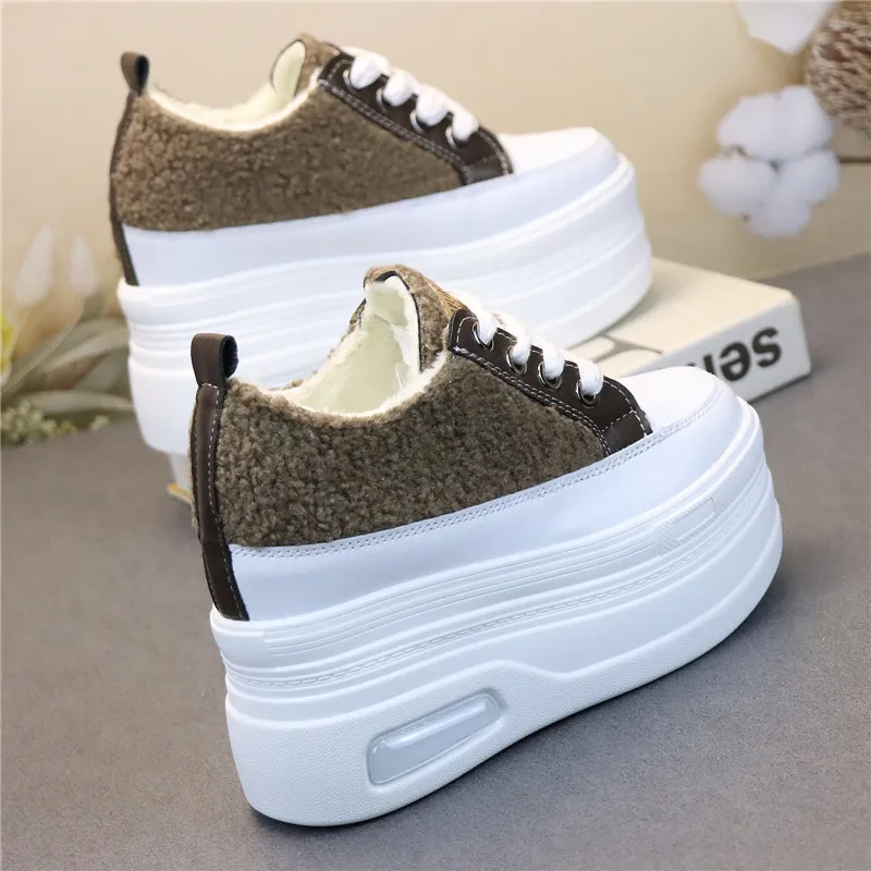 Genuine Leather Platform Wedge Sneakers 7cm main image 1