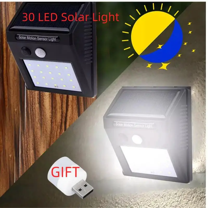 30 LED Solar Light Motion Sensor Wall Light Outdoor Solar Lamp Waterproof Solar Powered Sunlight Street Lamp Garden Decor + Lamp