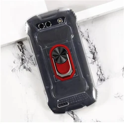Enhanced Product Title: Durable Soft TPU Silicone Case with Back Finger Ring and Bracket for Cubot KingKong Mini Series (Transparent C Red)