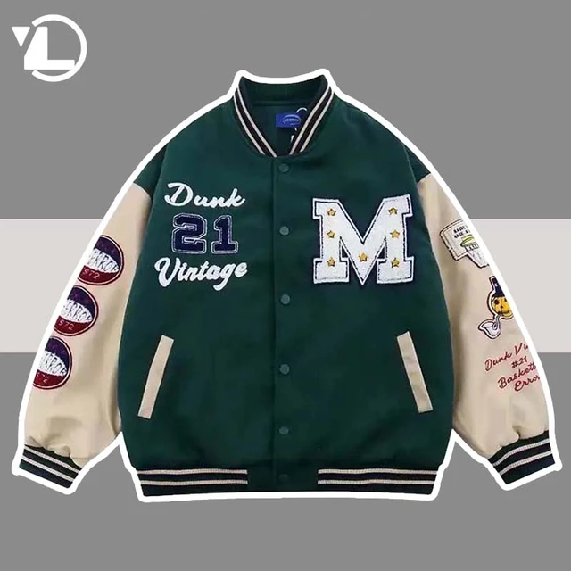 Hip Hop Autumn Patchwork Letter Embroidery Baseball Varsity Jacket