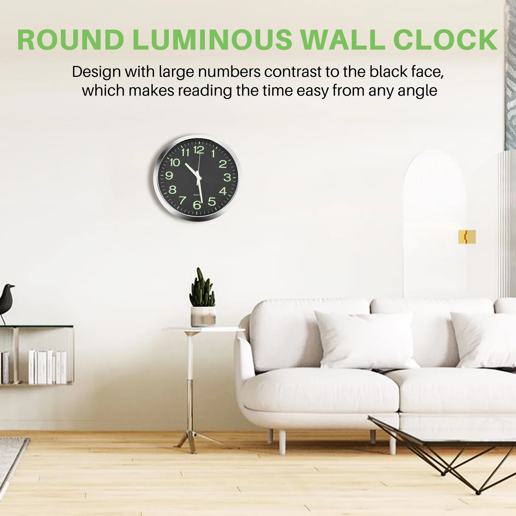 12 Inch Round Large Luminous Wall Clock Glow in the Dark Non-Ticking Indoor Decor,wall clock