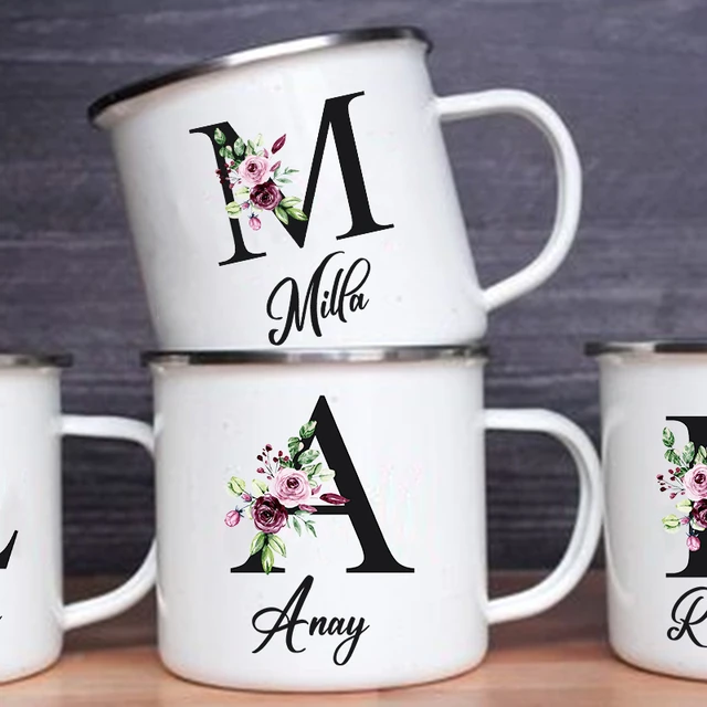 Personalized Name & Initial Letter Monogram Floral Alphabet Mug, Name Cups,  Name Mug Gift For Mom/Sister/Girls, Custom Name Mugs Gifts For Women 