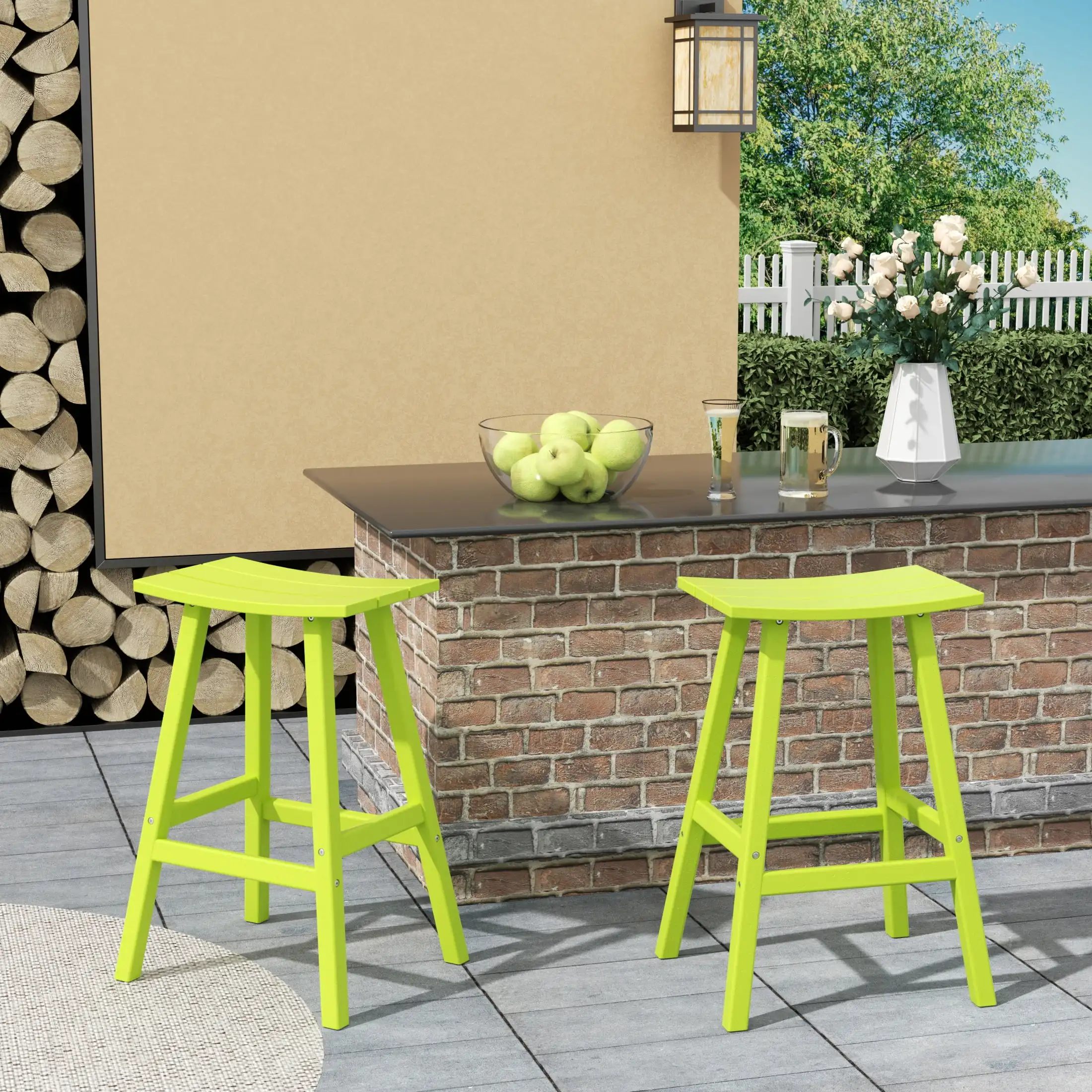 

GARDEN 29" Inches Adirondack Plastic Outdoor Bar Stools (Set of 2), Lime
