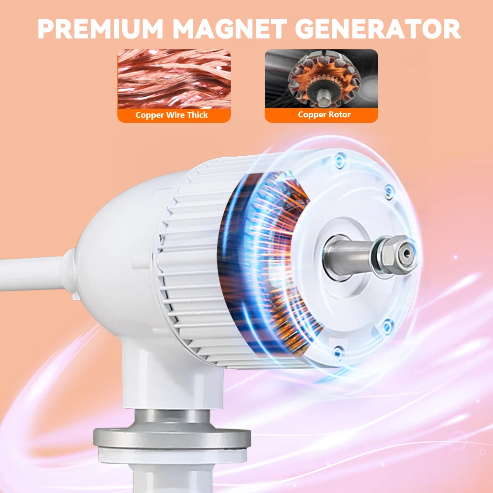 Horizontal Wind Turbine Generator 5000W Max Windmill W/ MPPT Hybrid Charge Solar Wind Off-Grid System 3 Blades
