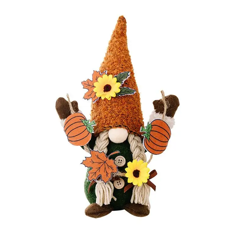 

Sunflower Faceless Doll Fall Decoration Dwarf With Maple Leaf Dwarf Faceless Sunflower Plush Swedish Gnomes Ornaments