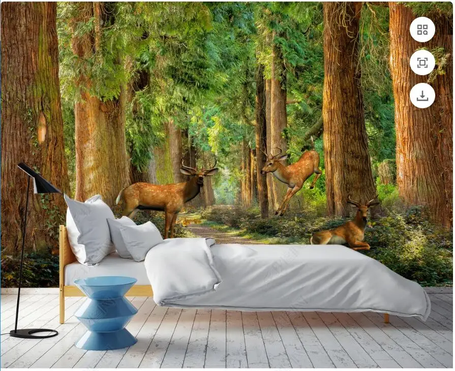 

3d photo wallpapers custom mural Natural scenery of modern forest deer living room home decor wallpaper for walls 3d bedroom