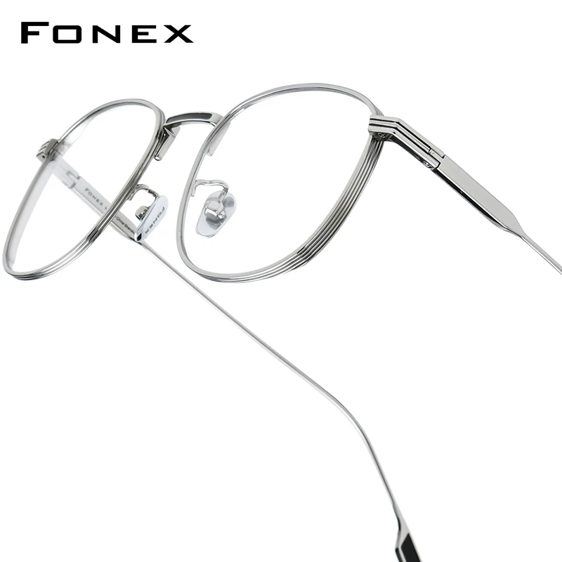 FONEX Pure Titanium Glasses Frame Men Brand Design Vintage