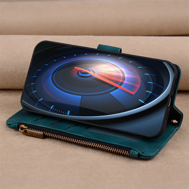 Luxury Retro Zipper Wallet Leather Flip Cover Case
