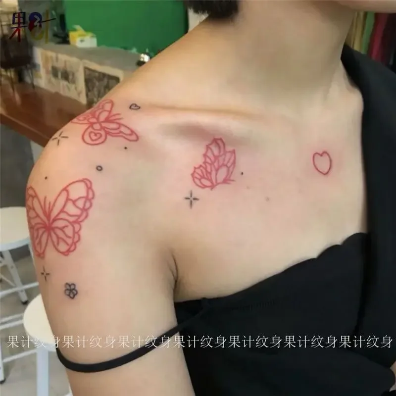 Butterfly Tattoos Set Waterproof Fake Tattoo for Woman Wrist Clavicle Y2K Temporary Tattoos Simple Cute Cherry Tattoo Stickers 3